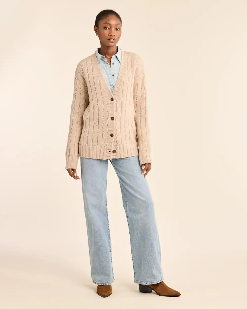 WOMEN'S SHETLAND COLLECTION FISHERMAN CARDIGAN