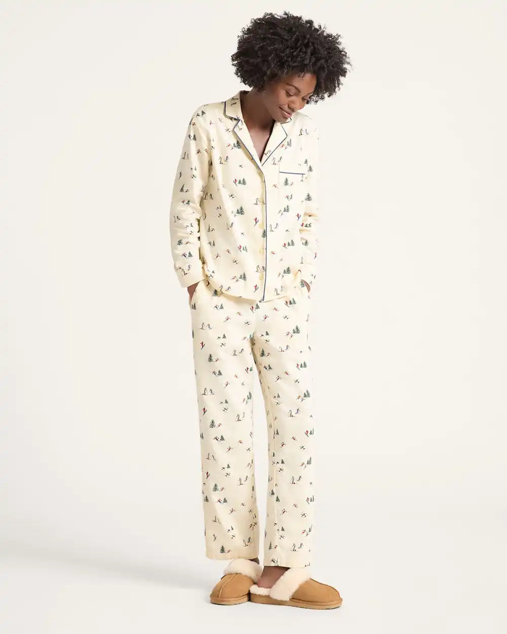 WOMEN'S SKI PRINT FLANNEL PAJAMA SET