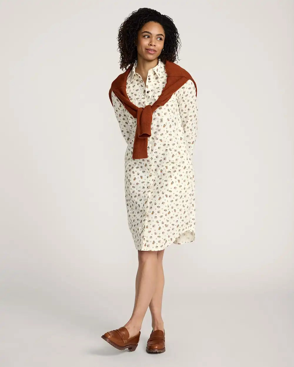WOMEN'S FLORAL COTTON TWILL GAMBLER SHIRT DRESS