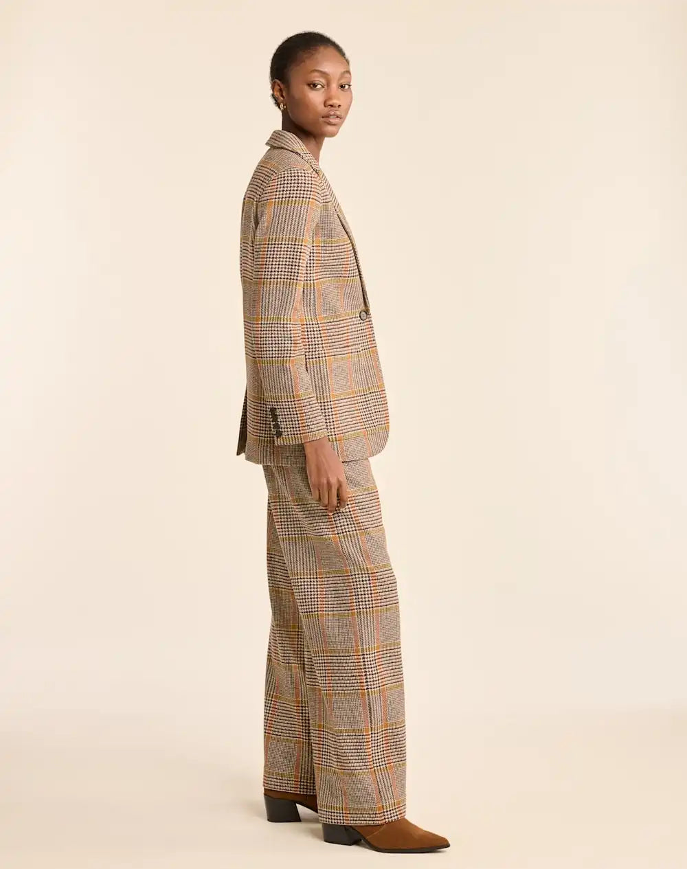 WOMEN'S GLEN PLAID WOOL TROUSERS
