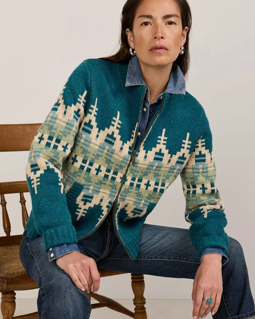 WOMEN'S GRAPHIC SHETLAND COLLECTION ZIP CARDIGAN