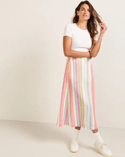 WOMEN'S STRIPE LINEN MIDI SKIRT