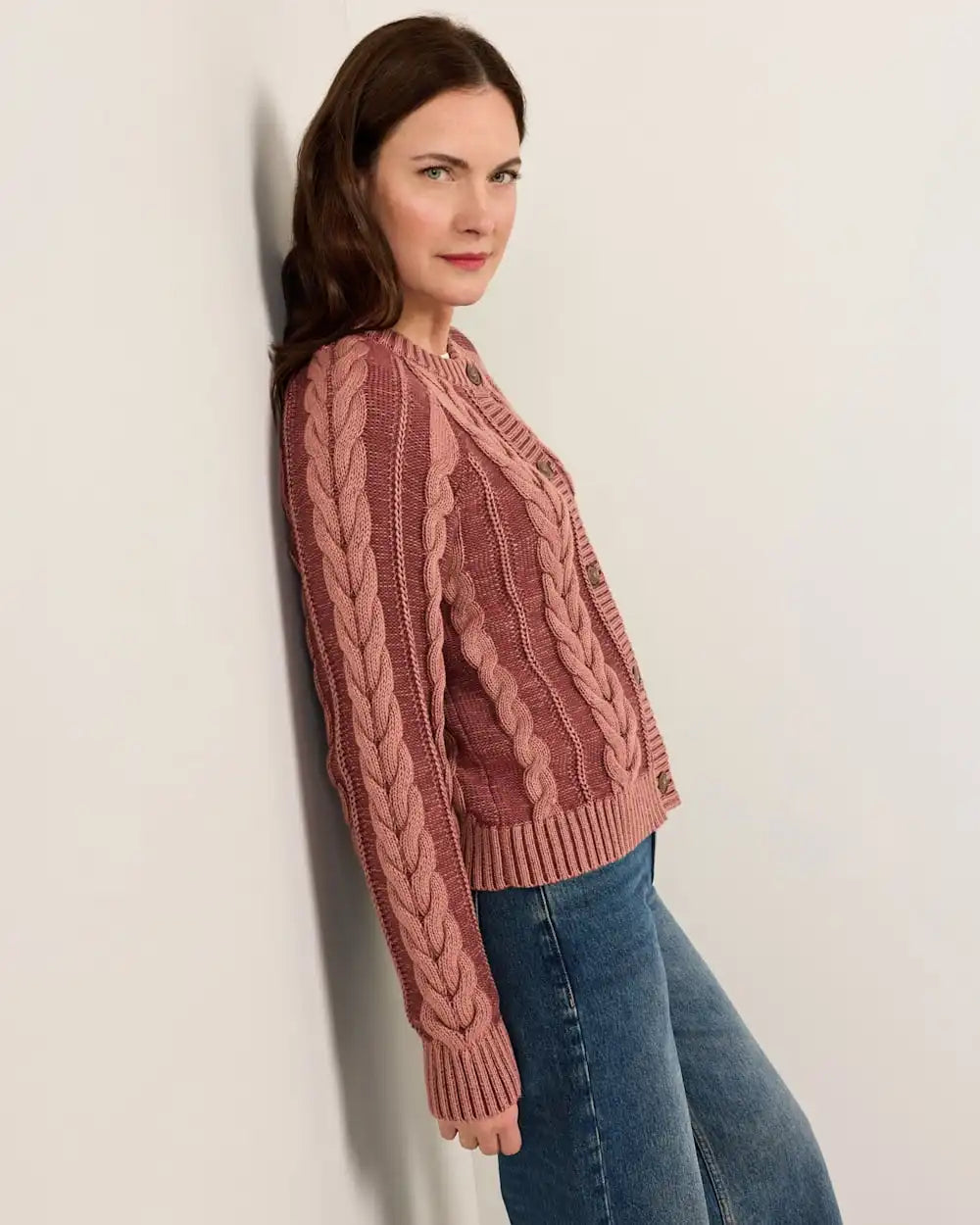 WOMEN'S COTTON CABLE CARDIGAN