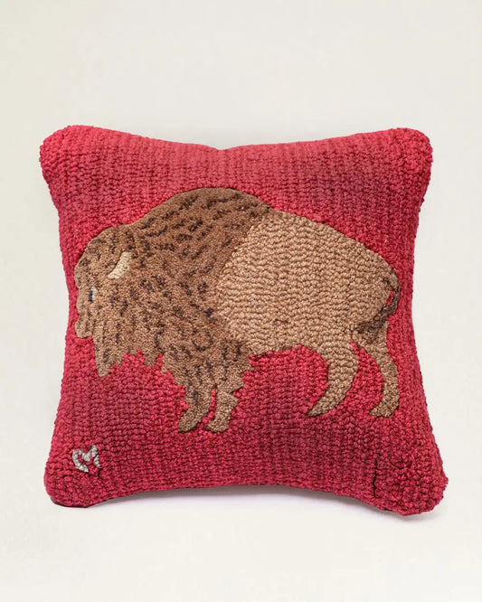 PLUSH BUFFALO HOOKED SQUARE PILLOW