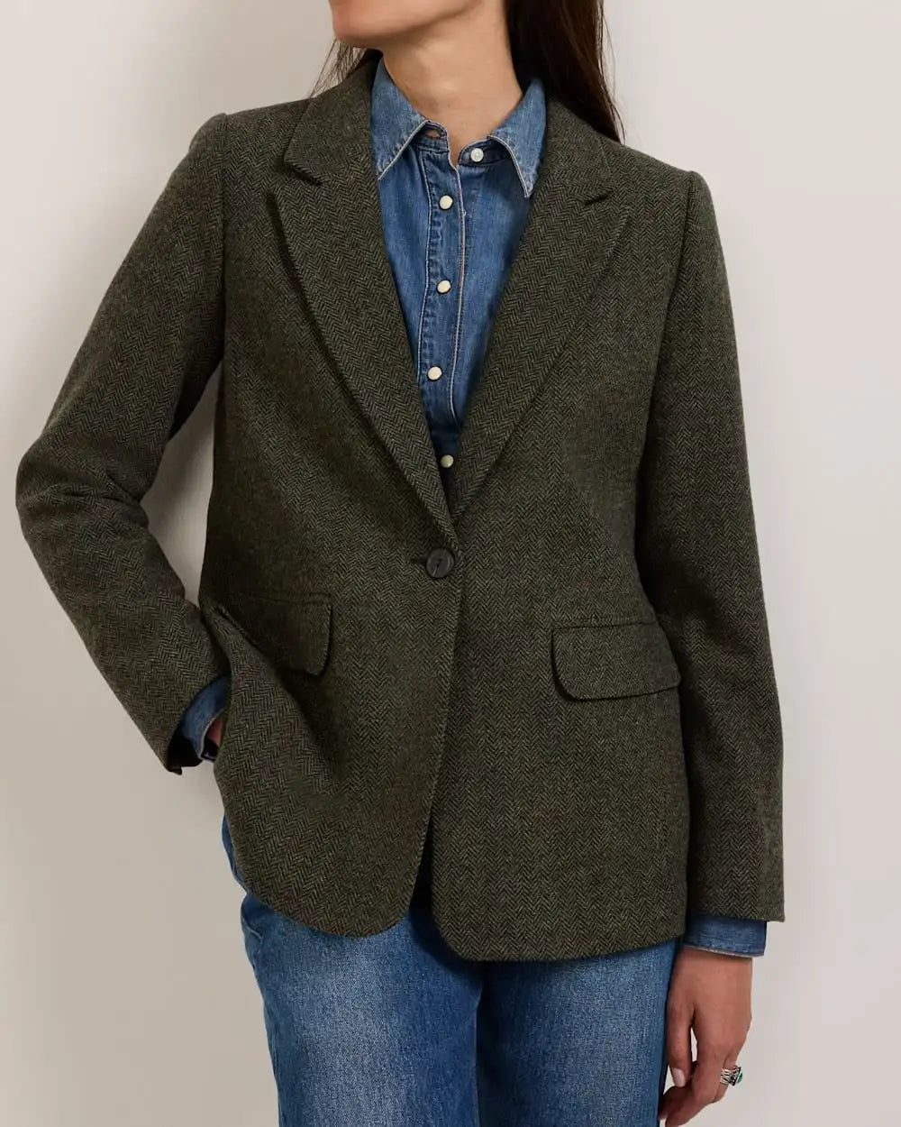 WOMEN'S HERRINGBONE TWEED WOOL BLAZER