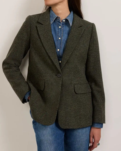 WOMEN'S HERRINGBONE TWEED WOOL BLAZER
