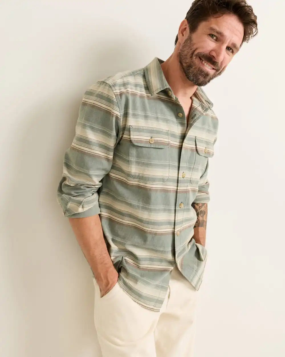 MEN'S STRIPE BEACH SHACK COTTON SHIRT