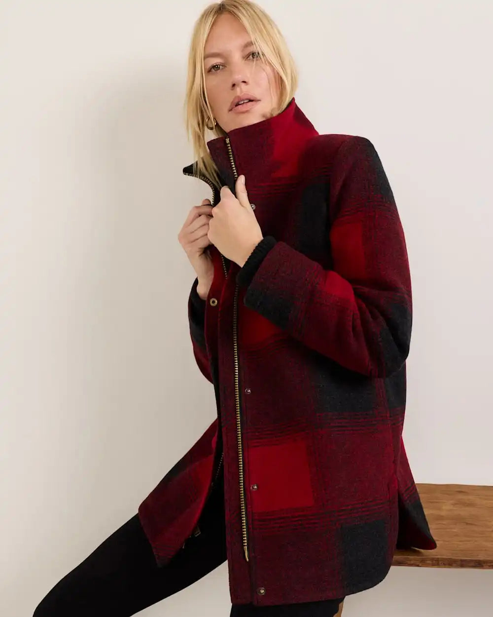 WOMEN'S PLAID WOOL COAT