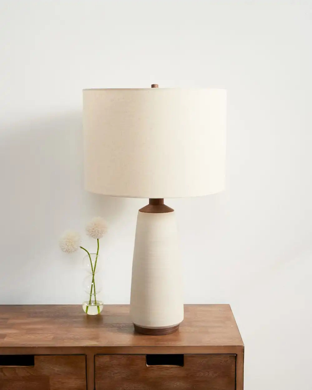 HANDMADE STONEWARE & WOOD TABLE LAMP
