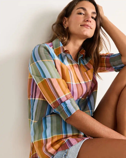 WOMEN'S PLAID PERFECT ONE POCKET PLAID SHIRT