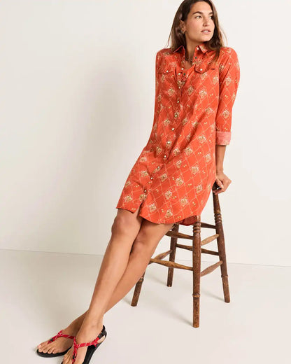 WOMEN'S COWGIRL LATTICE GAMBLER SHIRT DRESS