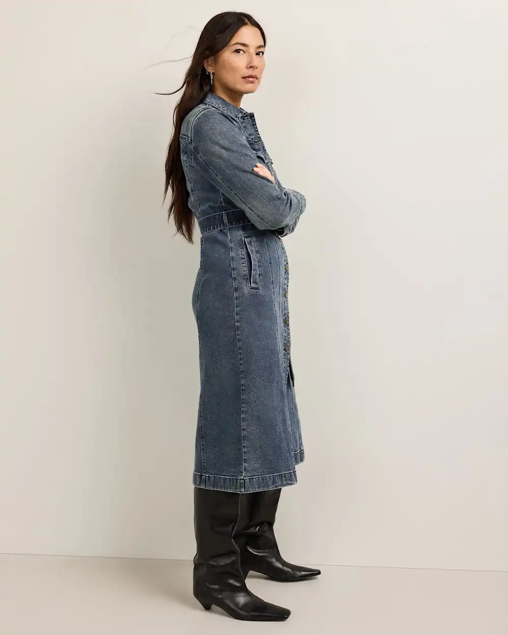 WOMEN'S DENIM MIDI SHIRT DRESS