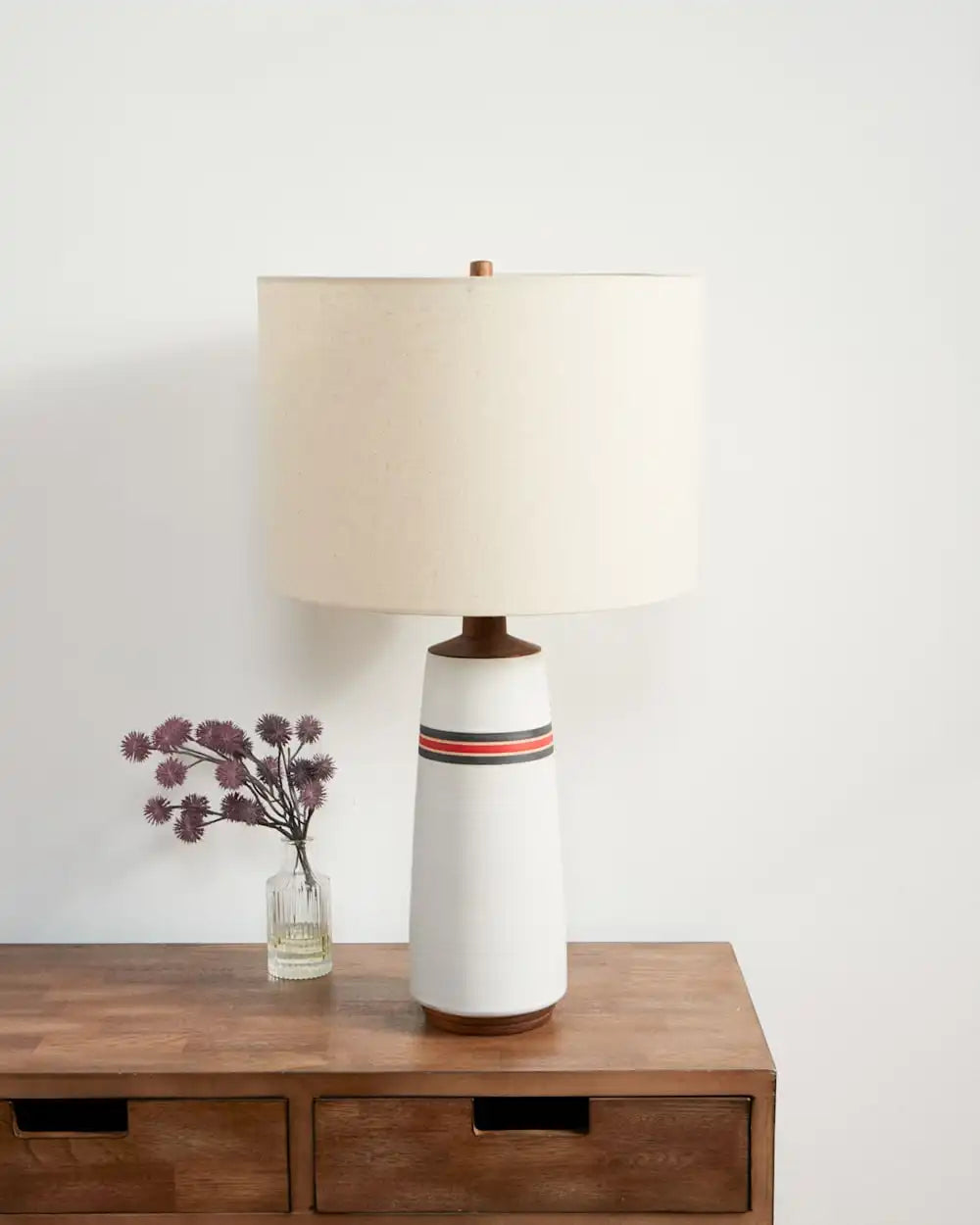 HANDMADE STONEWARE & WOOD TABLE LAMP