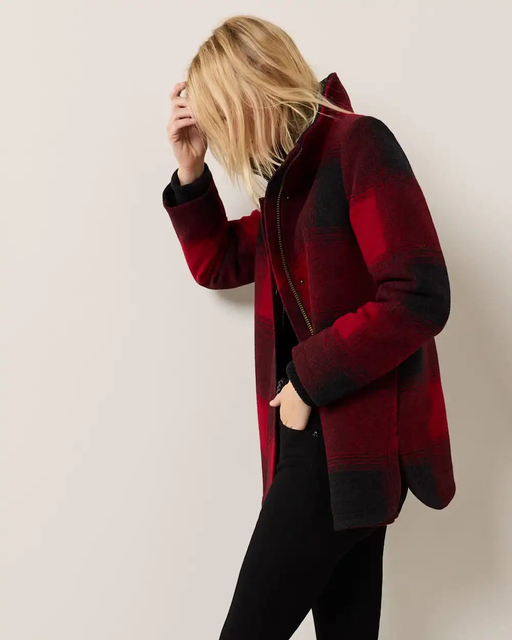 WOMEN'S PLAID WOOL COAT