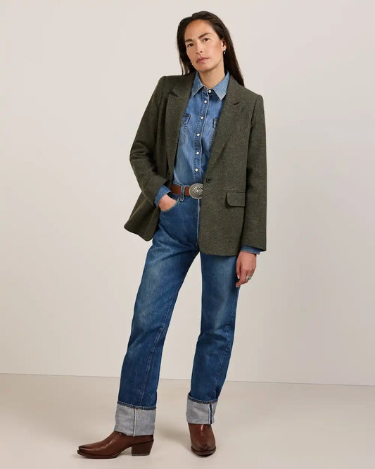 WOMEN'S HERRINGBONE TWEED WOOL BLAZER