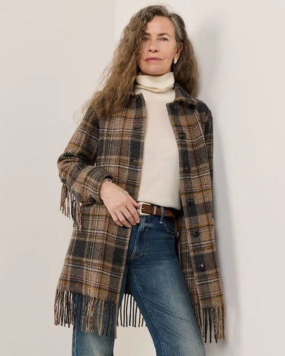 WOMEN'S PLAID JOLENE WOOL FRINGED JACKET
