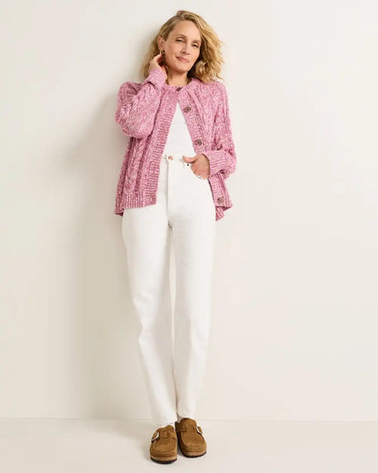 WOMEN'S MARLED COTTON CABLE CARDIGAN