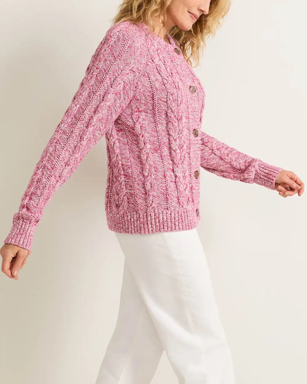 WOMEN'S MARLED COTTON CABLE CARDIGAN