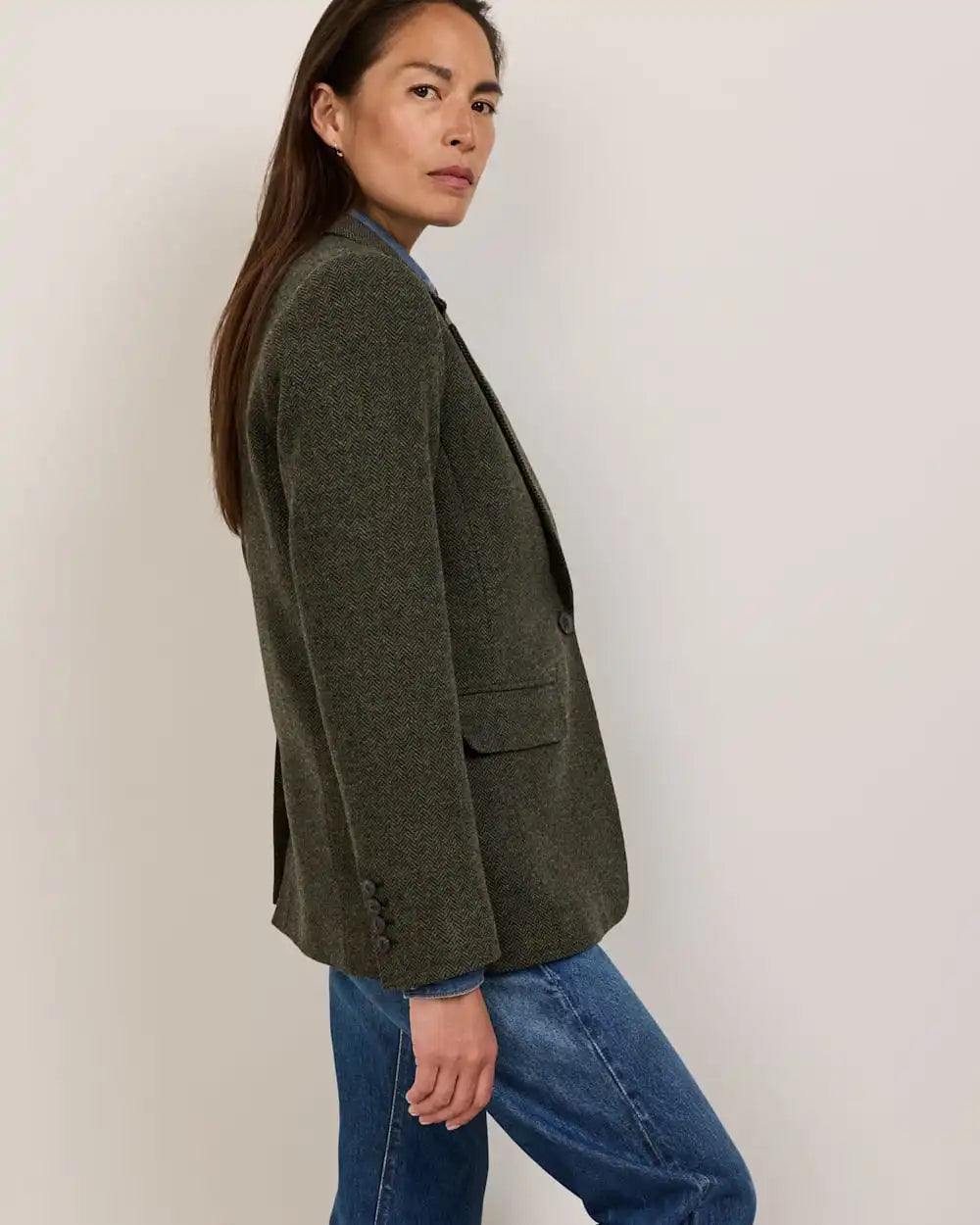 WOMEN'S HERRINGBONE TWEED WOOL BLAZER