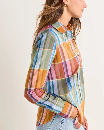 WOMEN'S PLAID PERFECT ONE POCKET PLAID SHIRT