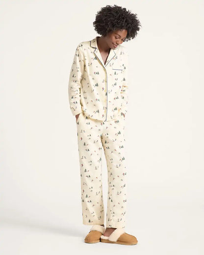 WOMEN'S SKI PRINT FLANNEL PAJAMA SET