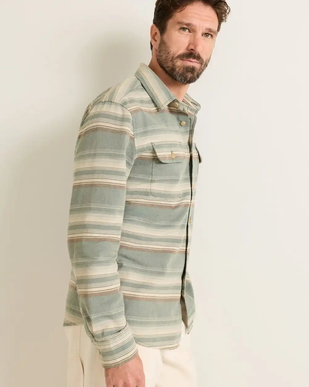 MEN'S STRIPE BEACH SHACK COTTON SHIRT