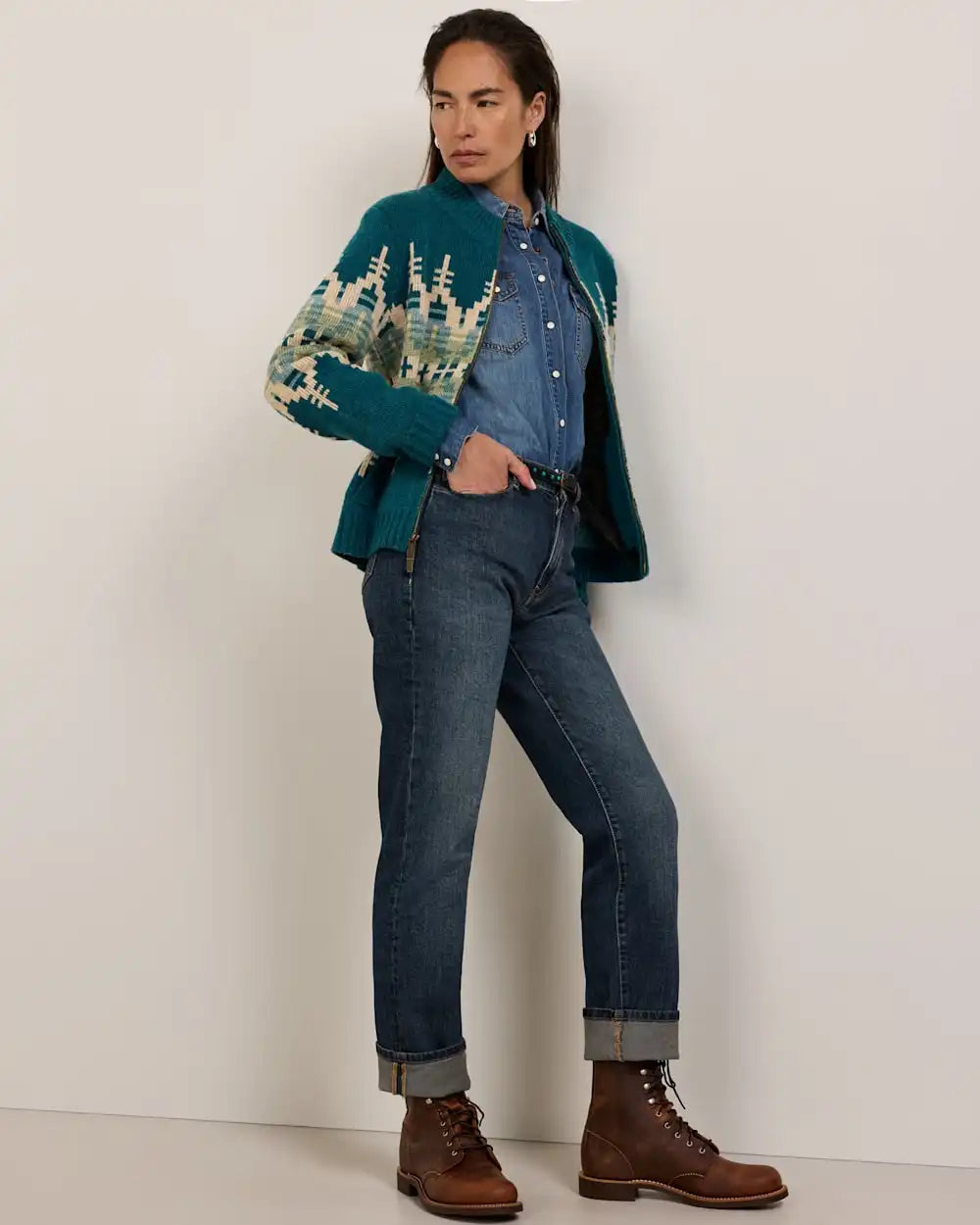 WOMEN'S GRAPHIC SHETLAND COLLECTION ZIP CARDIGAN