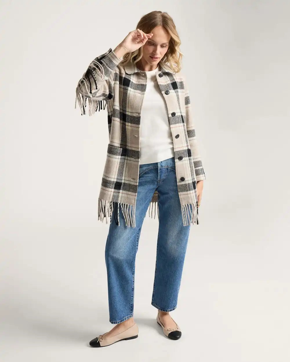 WOMEN'S PLAID JOLENE WOOL FRINGED JACKET