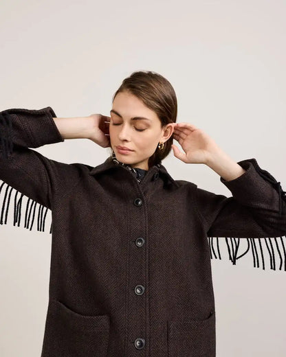 WOMEN'S HERRINGBONE JOLENE WOOL FRINGED JACKET