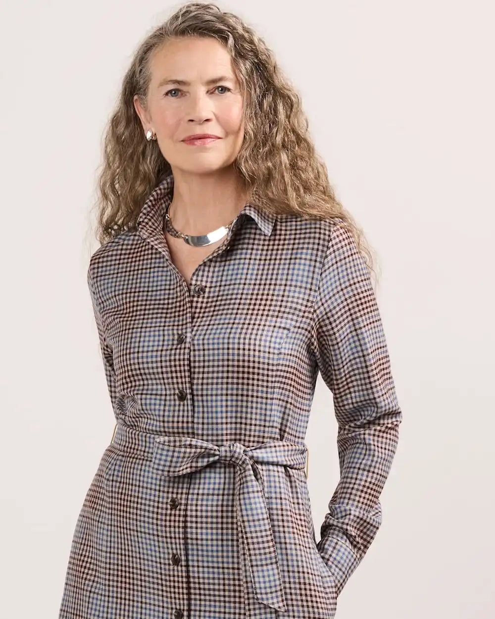 WOMEN'S PLAID WORSTED WOOL SHIRT DRESS