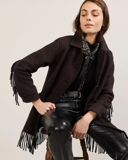 WOMEN'S HERRINGBONE JOLENE WOOL FRINGED JACKET