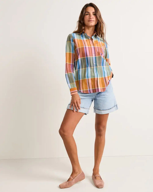 WOMEN'S PLAID PERFECT ONE POCKET PLAID SHIRT