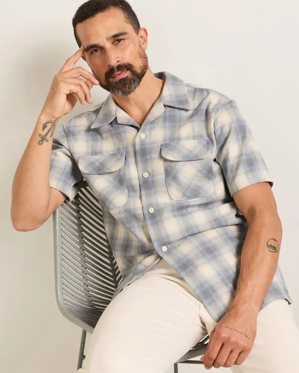 MEN'S SHORT-SLEEVE PLAID BOARD SHIRT