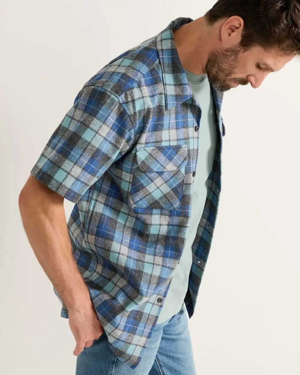 MEN'S SHORT-SLEEVE PLAID BOARD SHIRT