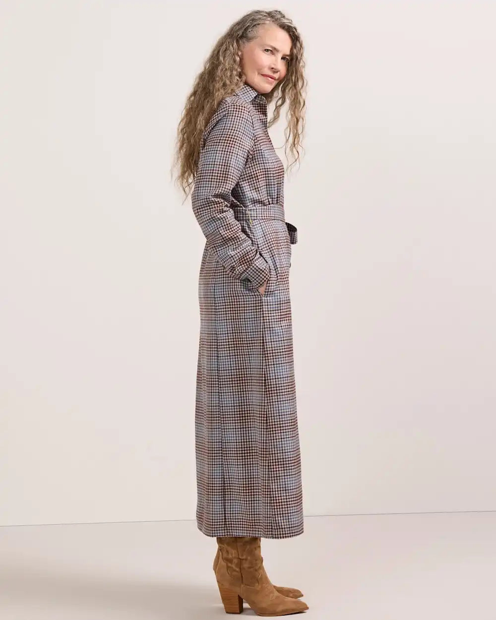 WOMEN'S PLAID WORSTED WOOL SHIRT DRESS