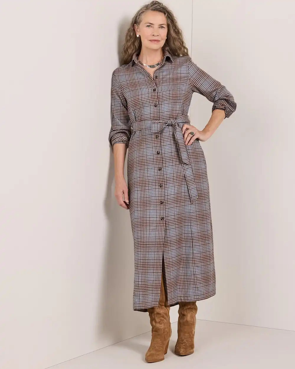 WOMEN'S PLAID WORSTED WOOL SHIRT DRESS