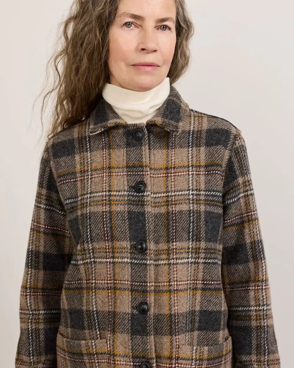 WOMEN'S PLAID JOLENE WOOL FRINGED JACKET