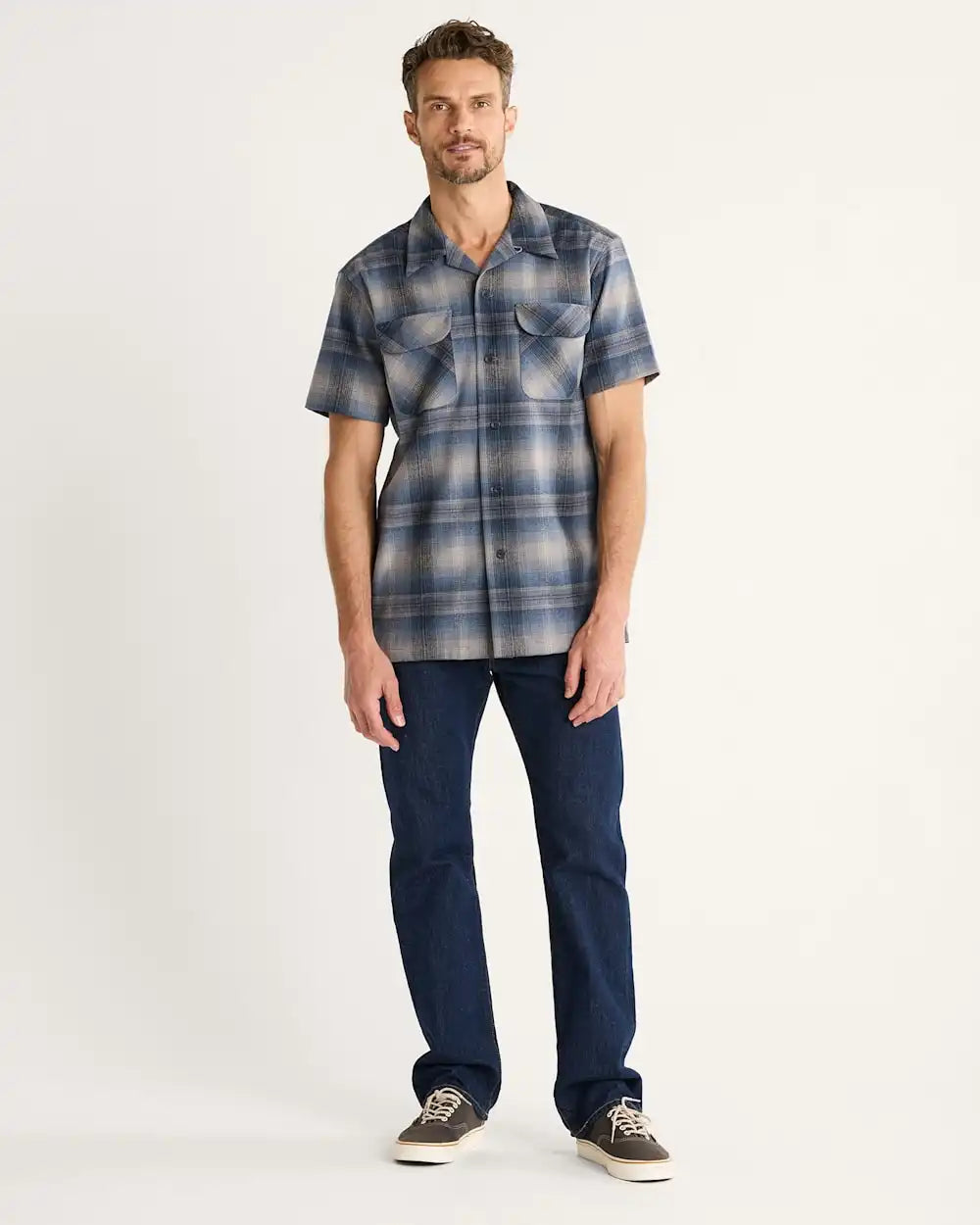 MEN'S SHORT-SLEEVE PLAID BOARD SHIRT