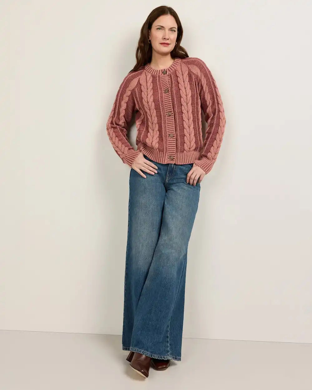 WOMEN'S COTTON CABLE CARDIGAN