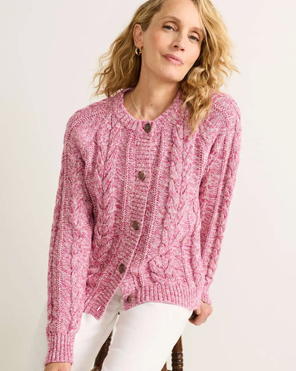 WOMEN'S MARLED COTTON CABLE CARDIGAN