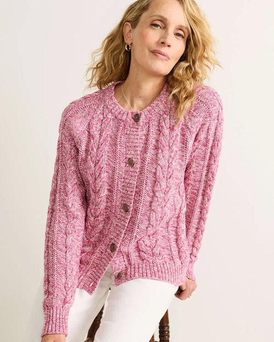 WOMEN'S MARLED COTTON CABLE CARDIGAN