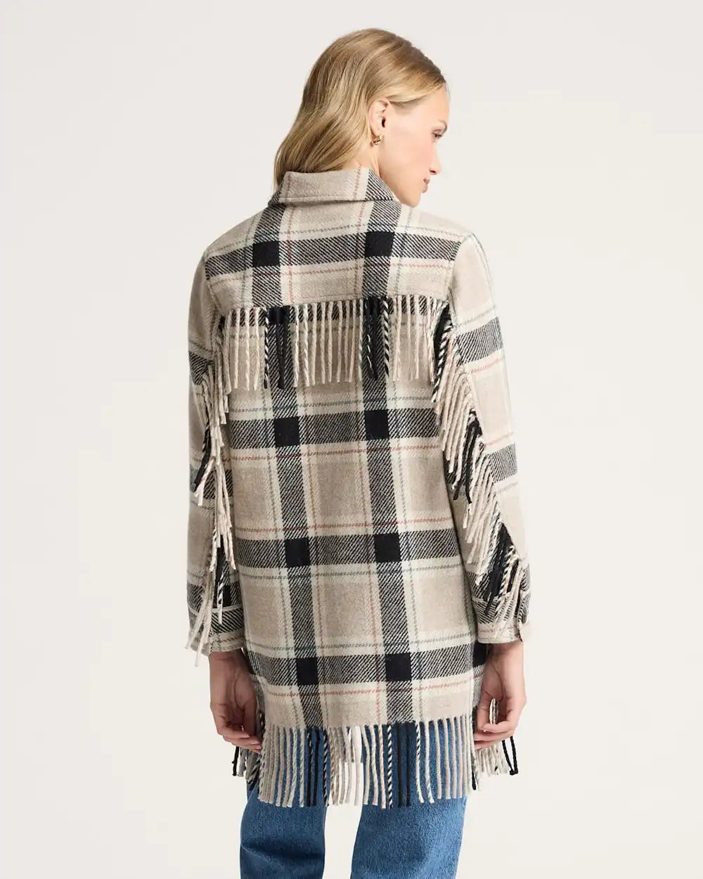 WOMEN'S PLAID JOLENE WOOL FRINGED JACKET