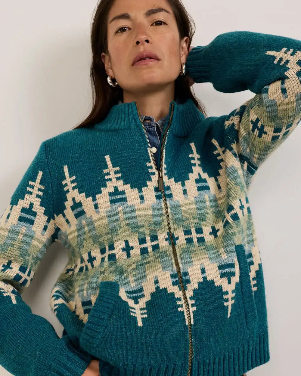 WOMEN'S GRAPHIC SHETLAND COLLECTION ZIP CARDIGAN