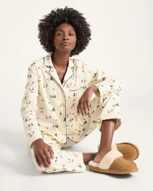 WOMEN'S SKI PRINT FLANNEL PAJAMA SET