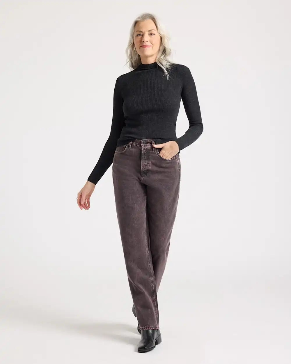 WOMEN'S RIB MERINO MOCKNECK