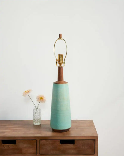 HANDMADE STONEWARE & WOOD TABLE LAMP