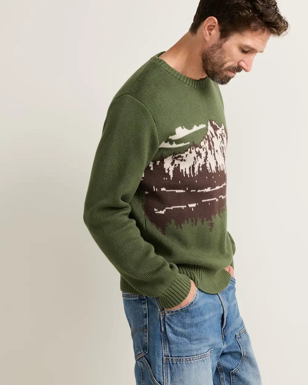 MEN'S LAKE SCENE COTTON SWEATER