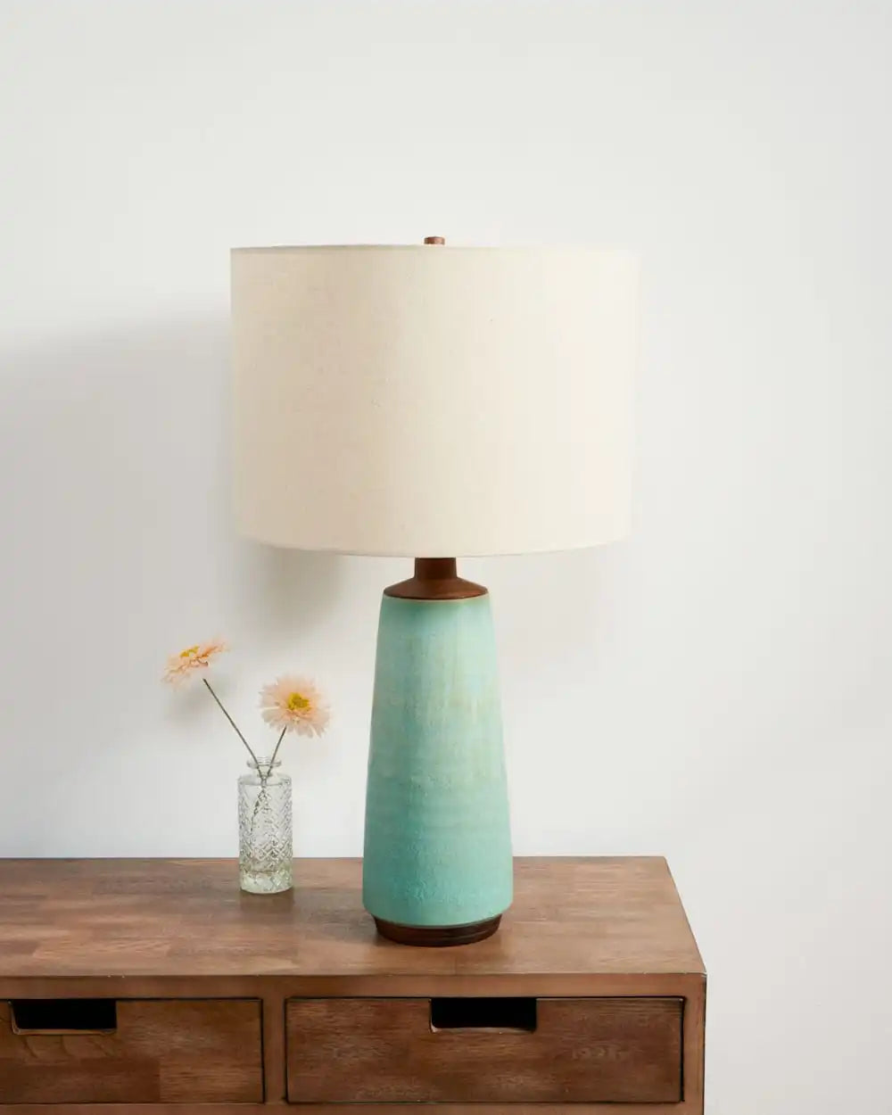 HANDMADE STONEWARE & WOOD TABLE LAMP