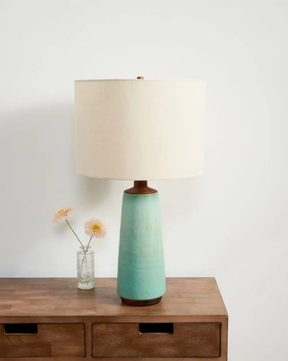 HANDMADE STONEWARE & WOOD TABLE LAMP