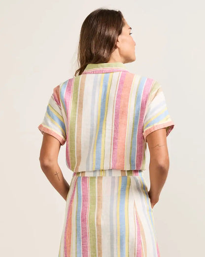 WOMEN'S SHORT-SLEEVE STRIPE LINEN SHIRT